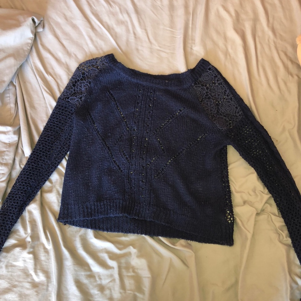 Royal blue lacey crop sweater
